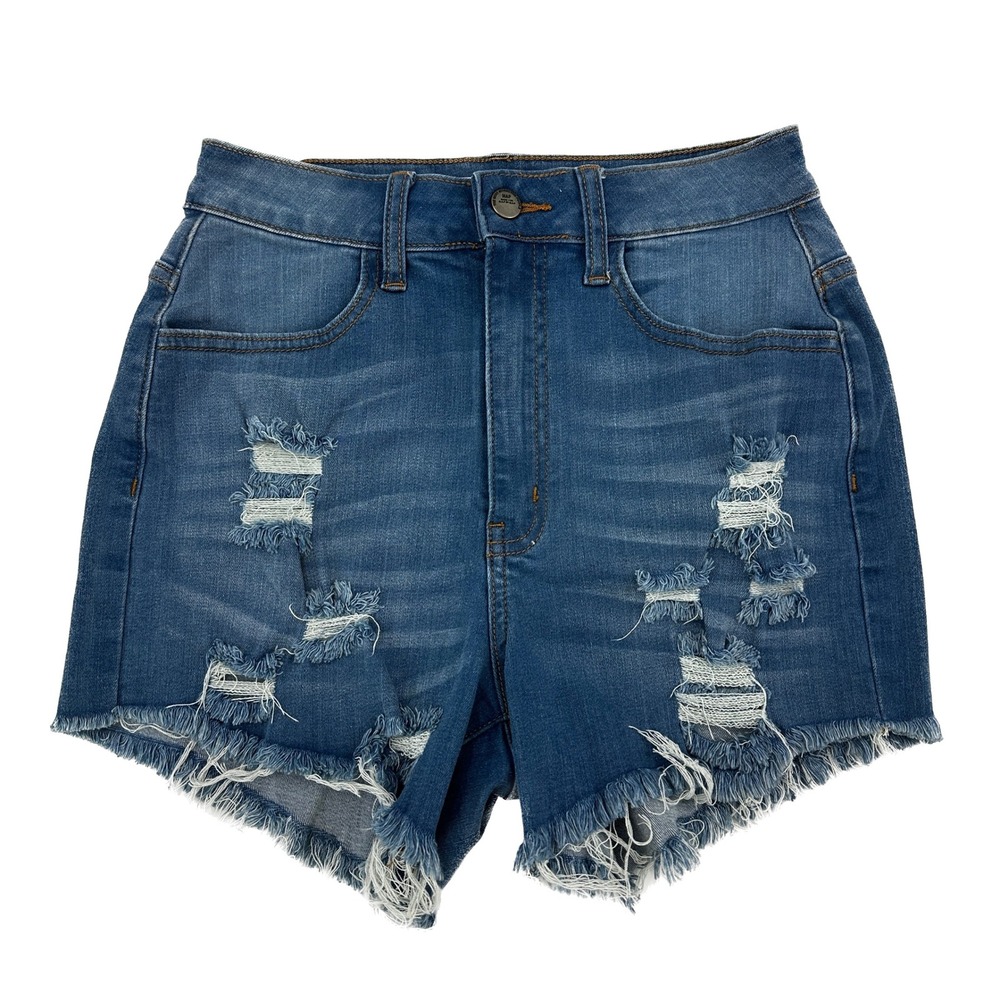 The MAP Distressed Raw Hem Women's size M Blue Denim Jean Shorts
